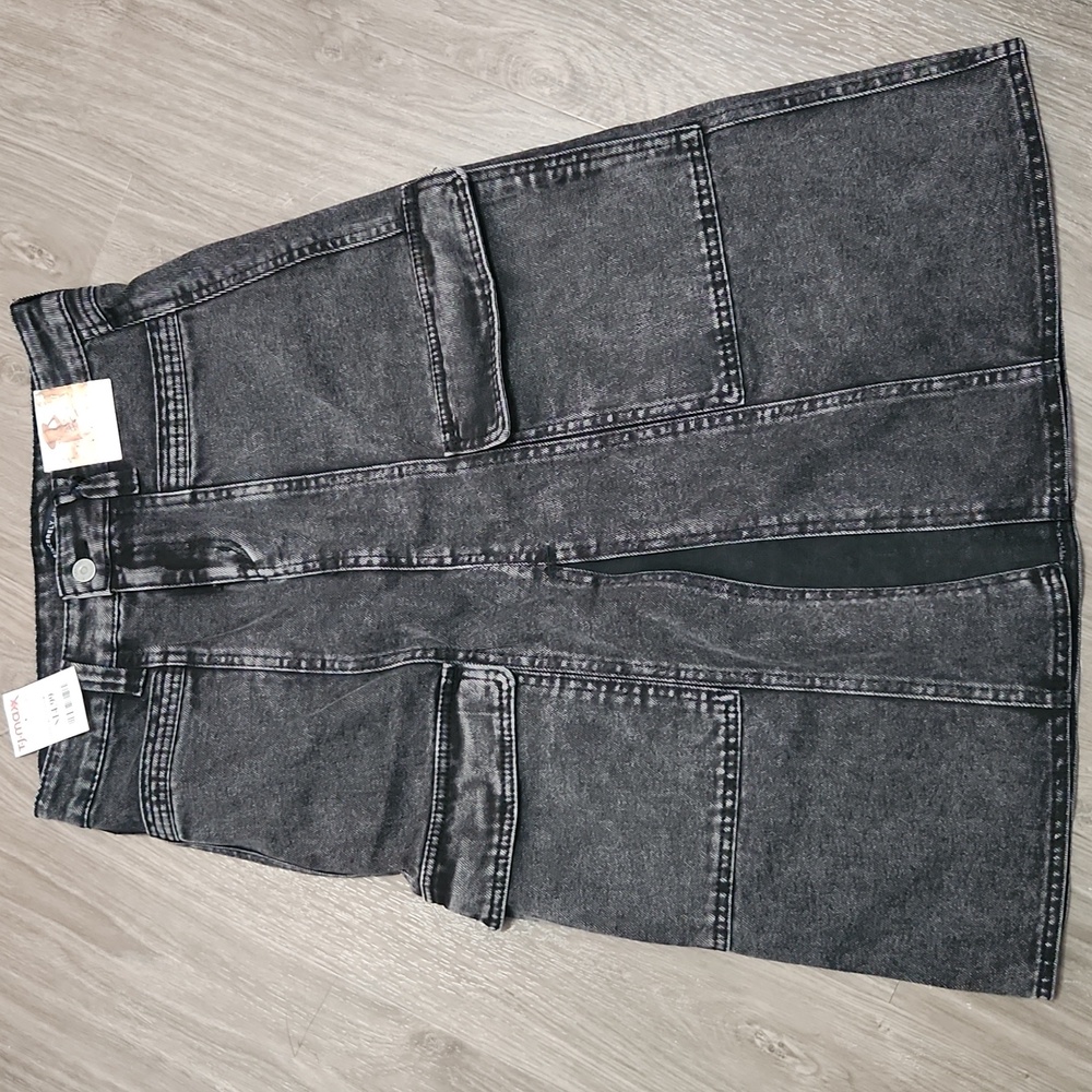 Black Denim Cargo Skirt